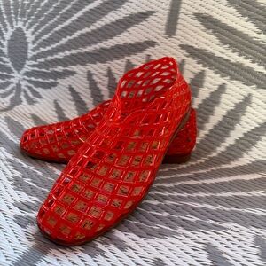 Red Mesh Jelly Ballet Flats Size 6 Fisherman Style Y2K Beach